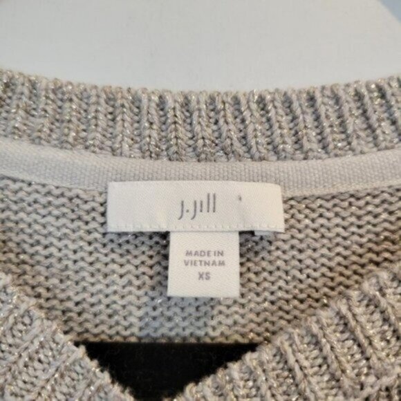J. Jill | Metalic Threaded Crew Neck High Low Sweater Gray - Picture 3 of 6